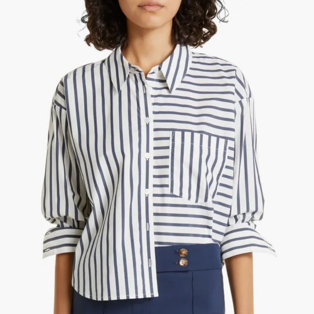 Veronica Beard Aderes Striped Crop Shirt